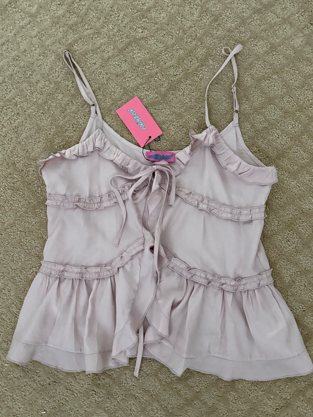 Edikted light lavender Ruffle Tie-Front Cami Top NWT